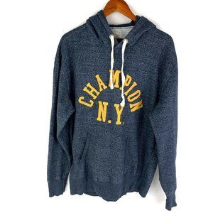 Champion Men’s Large Navy Blue Pullover Drawstring Hoodie Script Logo